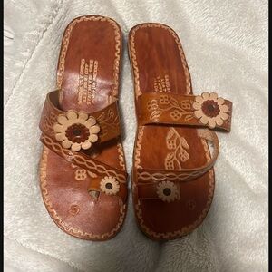 Floral Embellished Brown Sandals